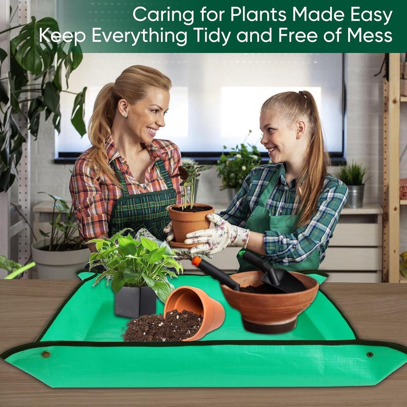 LCHUANG Repotting Mat for Indoor Plant Transplanting - 43.5 x 29.5 Planting Mat Soil Mess Control, Portable Succulent Planting Potting Tray Waterproof Gardening Tools (Pale Green) - Image 2